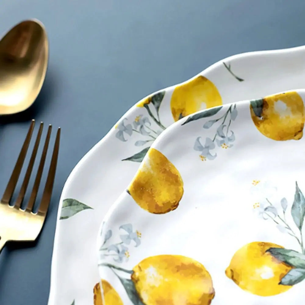 Creative Lemon Pattern Ceramic Dinner Plate Irregular Shape Stackable Steak Food Plate Nordic Style Salad Platter Western Food