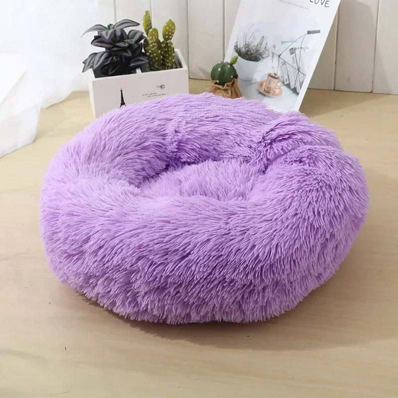 Self-Warming Round Pet Bed - Plush, Non-Slip Mat for Cats & Dogs