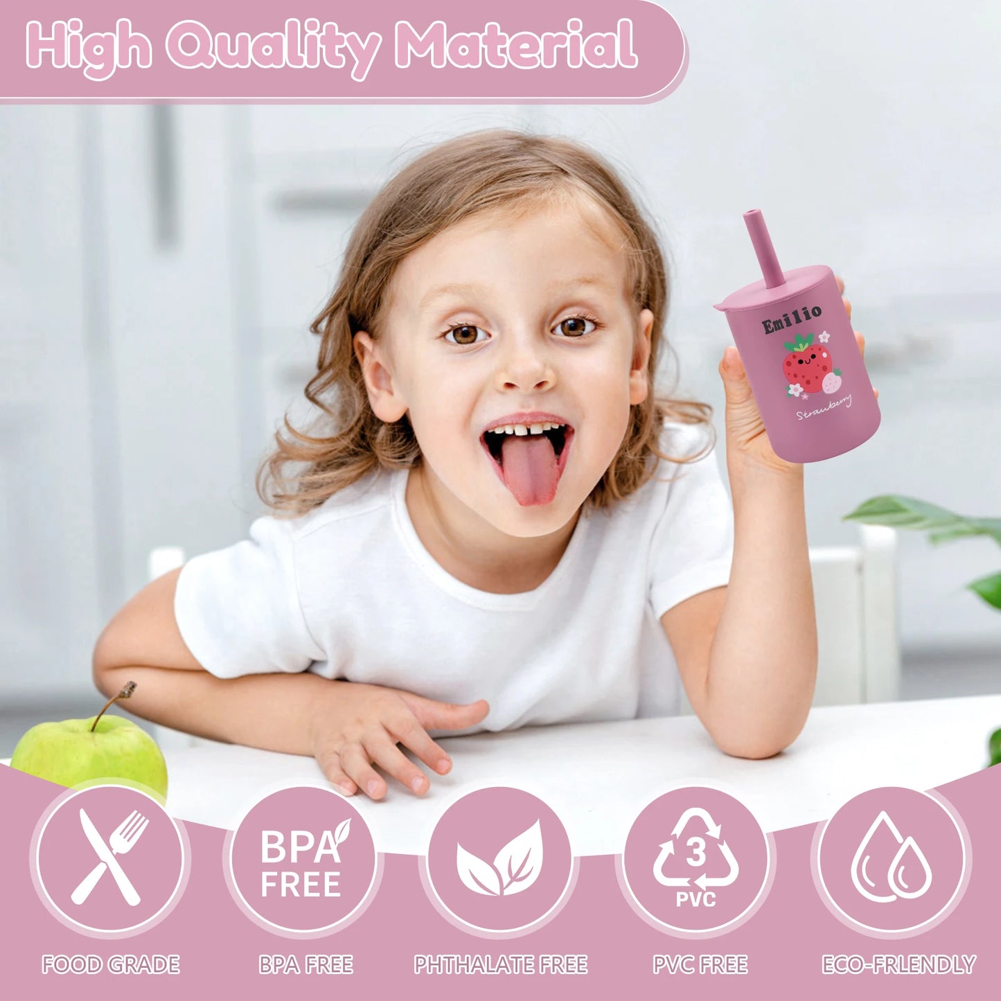Baby Feeding Drinkware Straw Cup, Baby Learning Feeding Bottles, Anti-Hot Leakproof Silicone Tableware, Toddler Water Bottle
