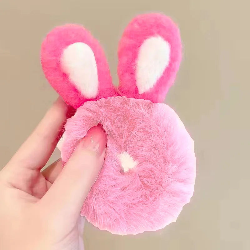 1PC 3D Plush Bunny Ear Hair Ties for Girls & Women