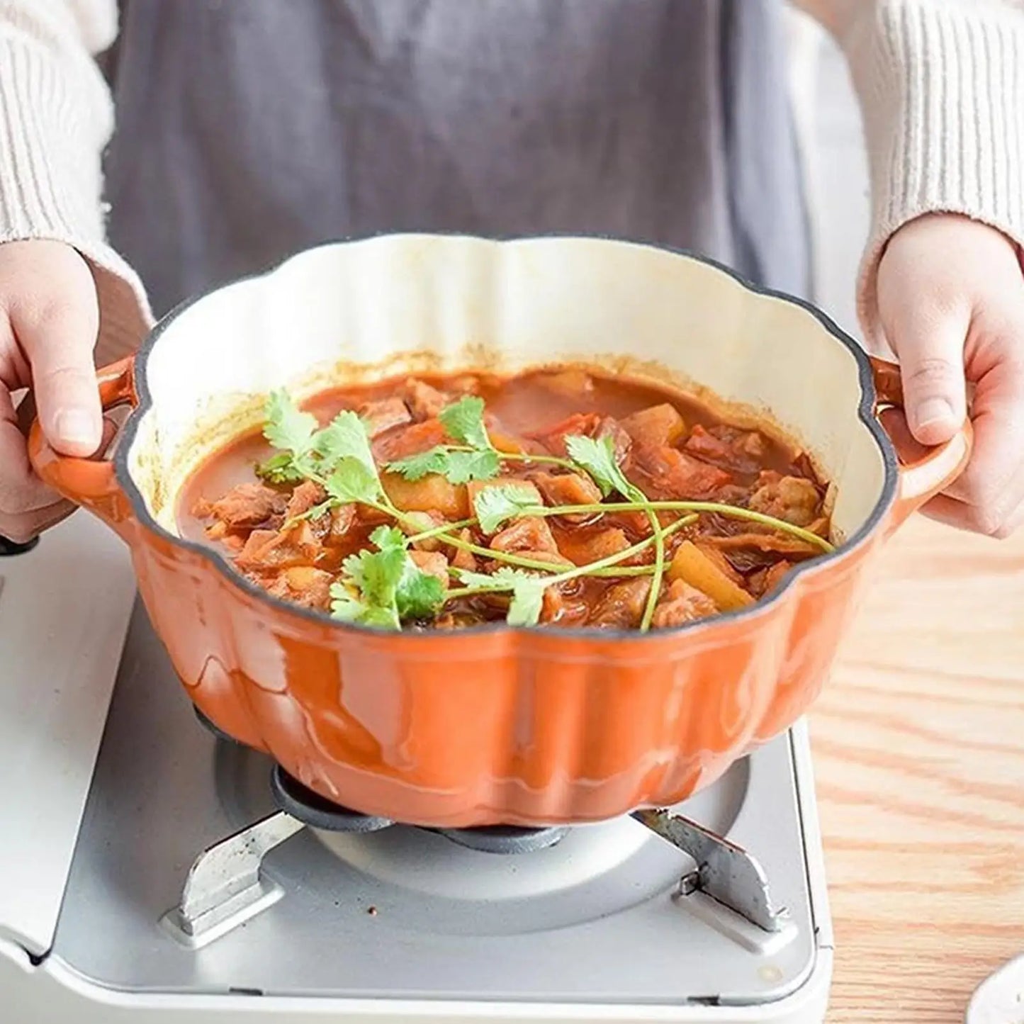 Kitchen Pumpkin-shaped Enamel Stock Pot Cooking Pot Kitchen Soup Pot cooker soup stew multifunction pot Non-Stick Stockpot