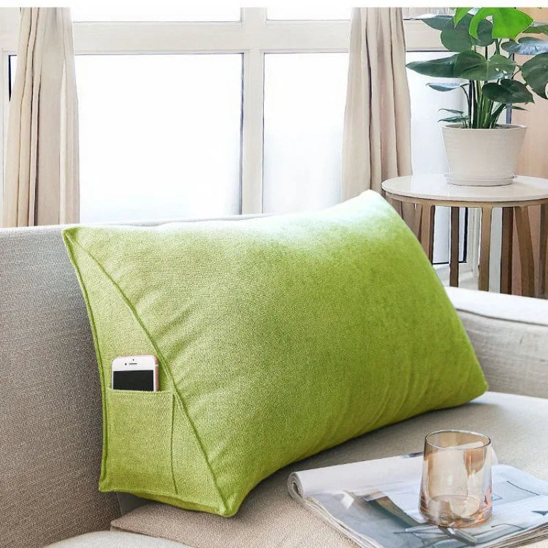 Soft Sofa Triangle Back Cushion Cover – Rectangular Bed Headboard Backrest Support Pillowcase with Pockets