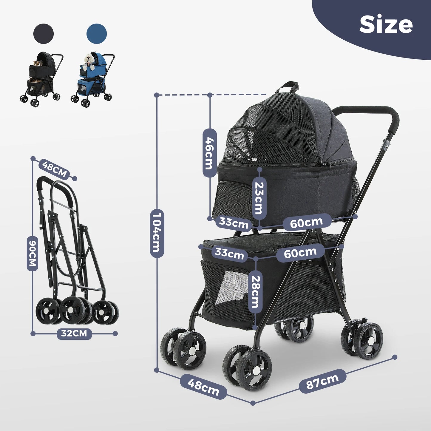 4-Wheel Pet Jogger - All-Terrain Stroller with Storage Basket