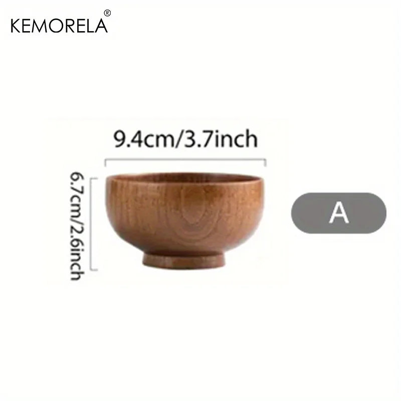 1PCS Natural Wooden Rice Bowl Household Salad Ice Cream Fruit Wooden Bowl Kitchen Food Storage Tableware