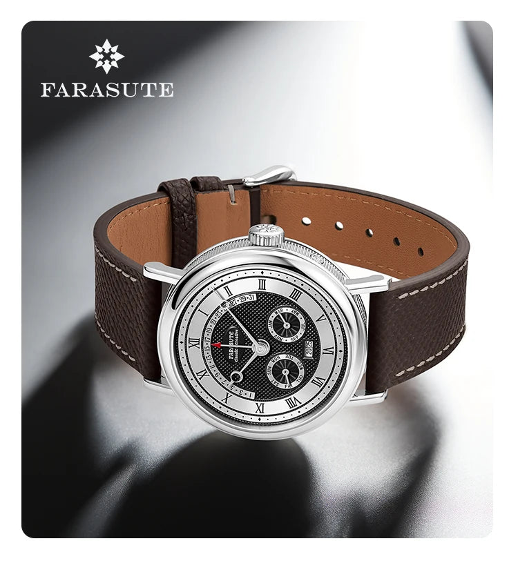 FARASUTE Men's Mechanical Watch Flyback Function Seagull Movement Month Display Week Display Calendar YearDisplay Sapphire Watch