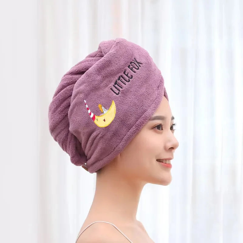 Women Dry Hair Towel Embroidered Coral Velvet Ladies Microfiber Soft Shower Cap Head Wrap Absorbent Fast Dry Ladies Head Towel
