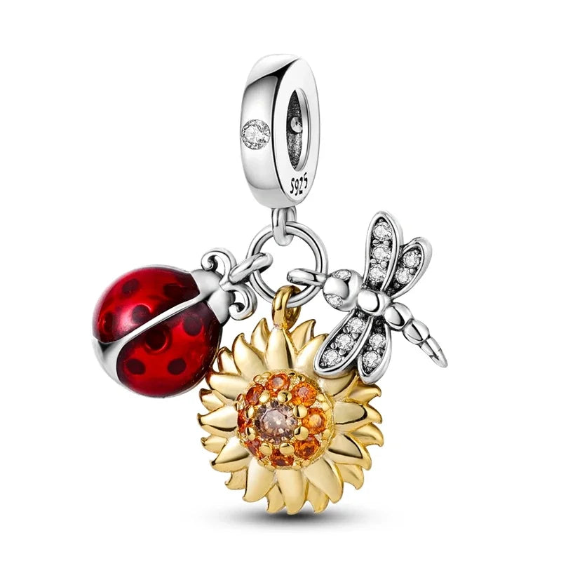 Authentic 925 Sterling Silver Luminous Firefly Charms Bee Light Bulb Beads Ring Earrings Fit Original Bracelets DIY Jewelry Gift
