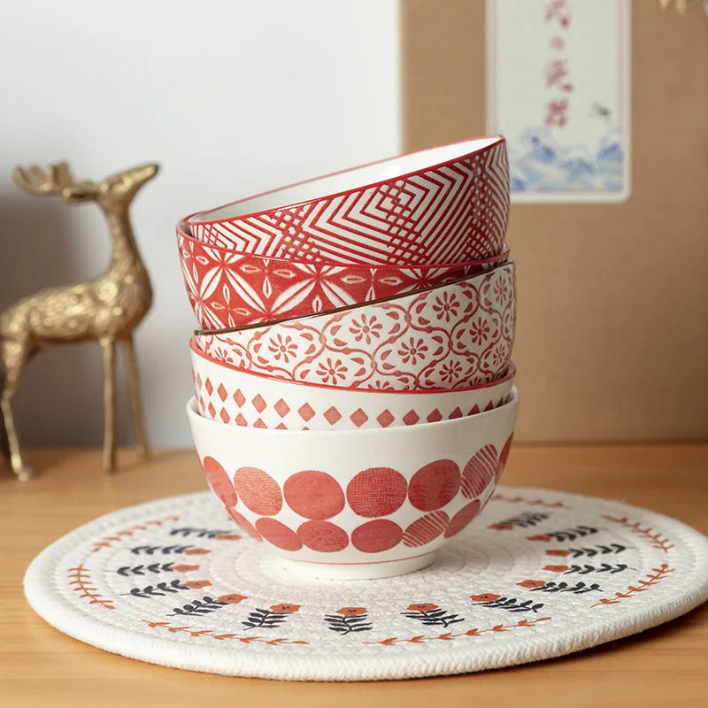 Japanese tableware bowl creative ceramic soup bowl rice bowl fruit bowl household bowl set kitchen tableware