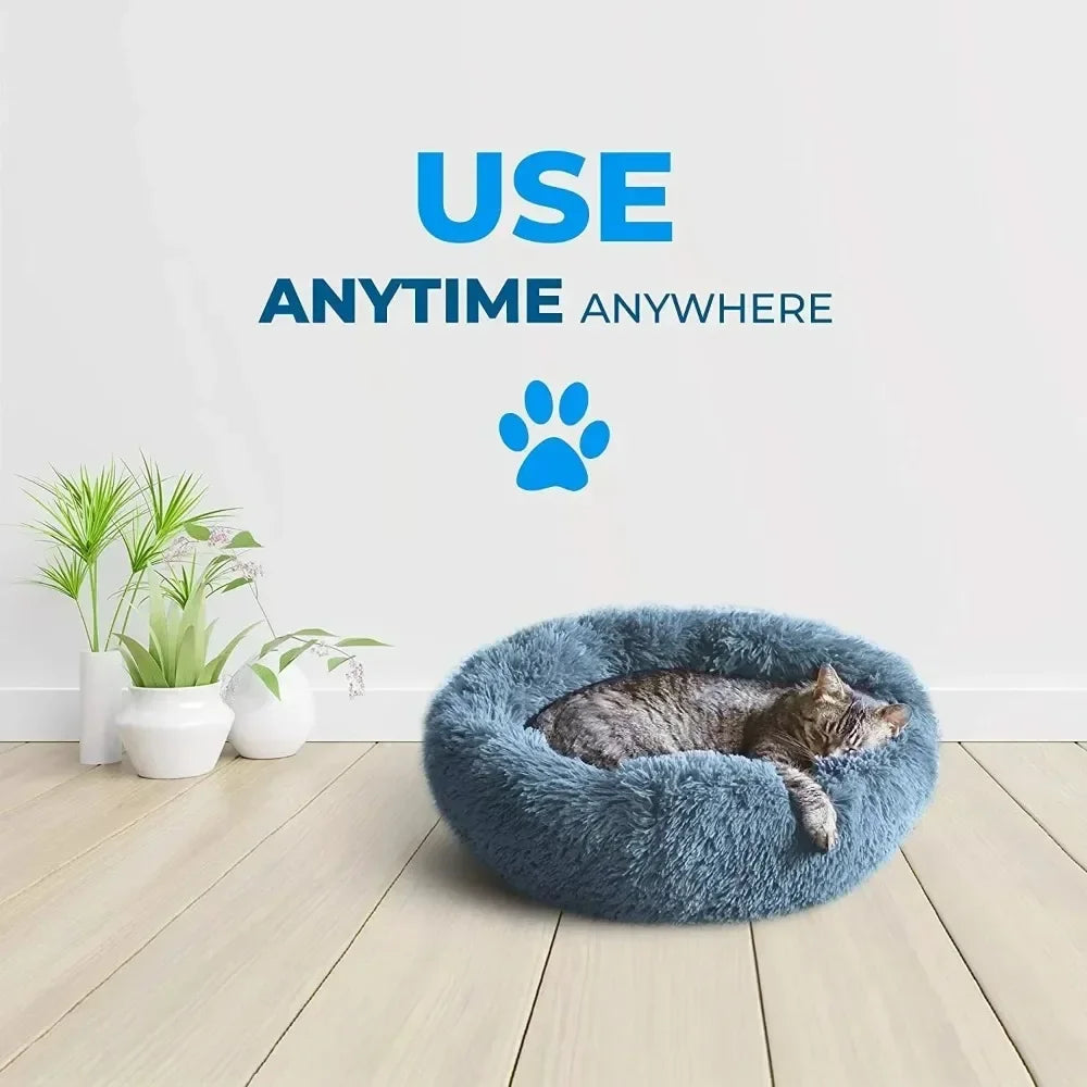 Self-Warming Round Pet Bed - Plush, Non-Slip Mat for Cats & Dogs