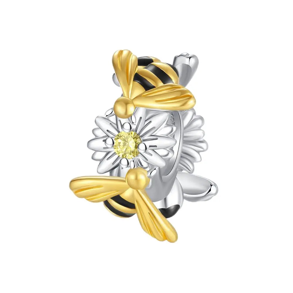 New 925 Sterling Silver Two Tone Golden Sunflower Lucky Stars Charm Fit Bracelet & Necklace Sun Moon Diamond Charm Jewelry DIY