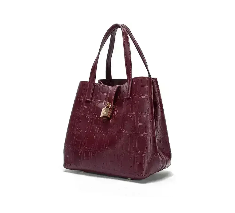 CH Large Capacity Handbag Luxury Brand Temperament Letter Print with Lock Design 2025 Trendy Women's Crossbody Bag