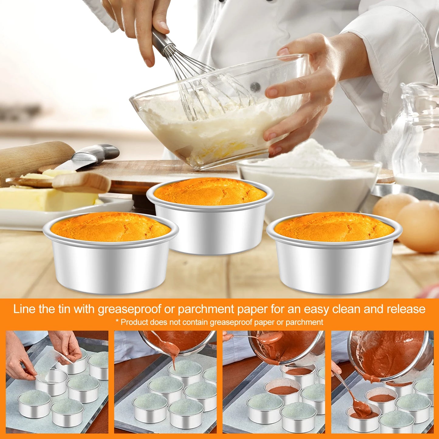 4/8Pcs Cake Bake Pan Non-Stick 4inch Round Cake Tin Stainless Steel Mold Pan Reusable Cake Bakeware Dishwasher Safe Baking Mold