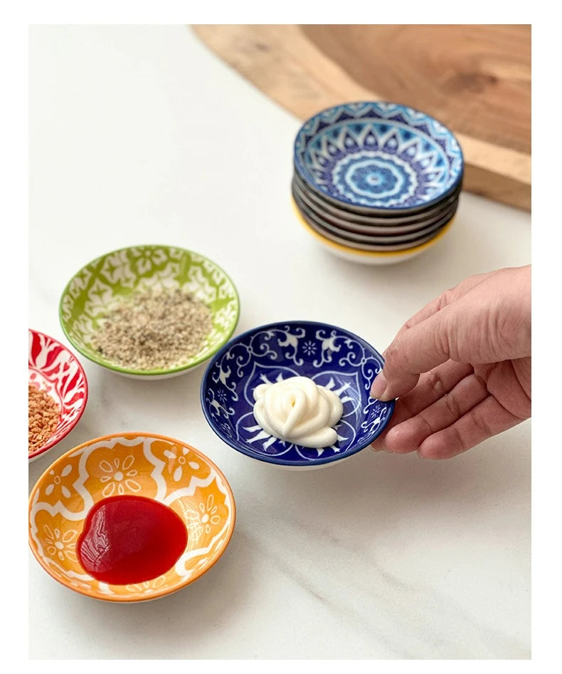 Bohemian Ceramic Sauce Vinegar Dish Plates Seasoning Dish Barbecue Dipped Sashimi Sushi Soy Snack Fruit Dessert Plates Tableware