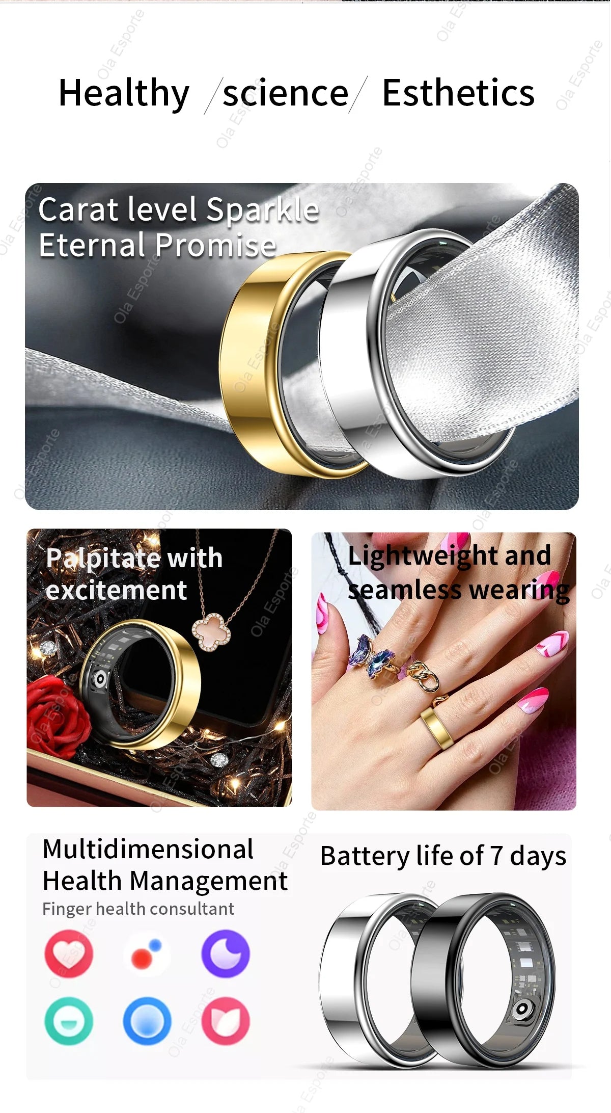 New Smart Ring Men Women, Heart Rate and Blood Oxygen Monitor Smart ring IP68 & 5ATM Waterproof, Multi-sport Mode Rings Man