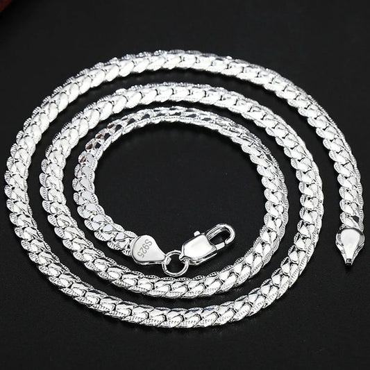 925 Sterling Silver 8/16/18/20/22/24 Inch 6mm Side Chain Necklace Bracelet For Woman Men Fashion Charm Wedding Jewelry