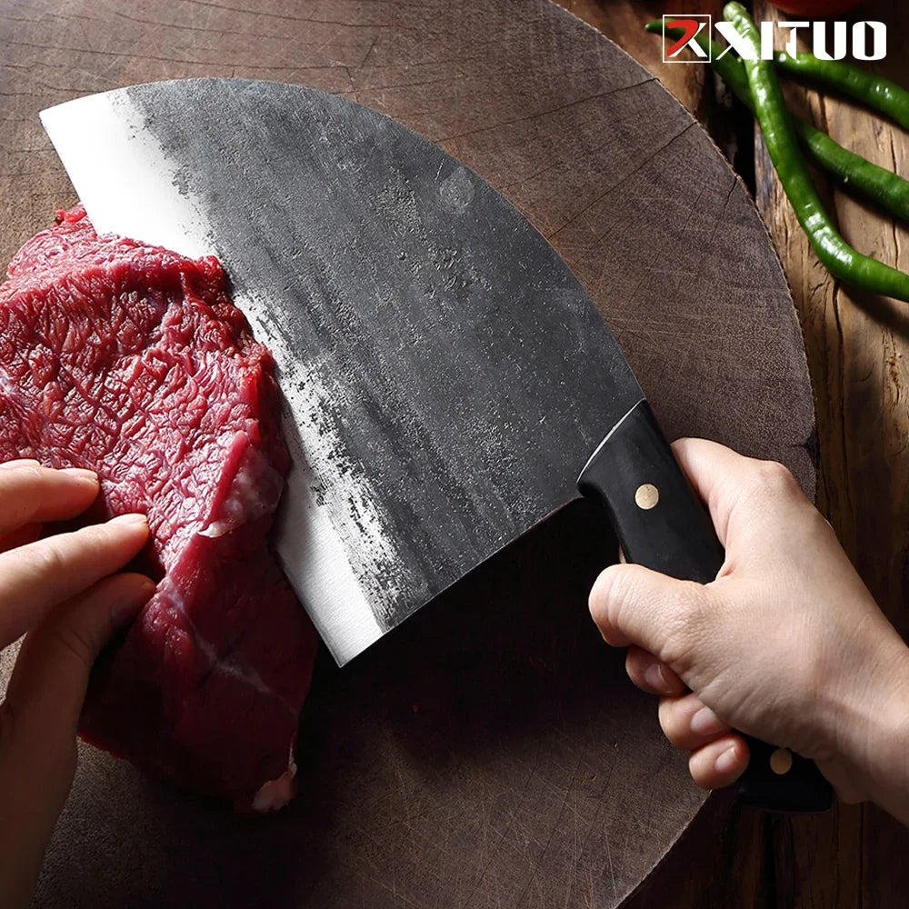 Handmade Forged Cleaver Knife Chef Knife High Hardness Steel Blade Full Tang Butcher Slaughter Pro Kitchen Chopping Slicing Tool
