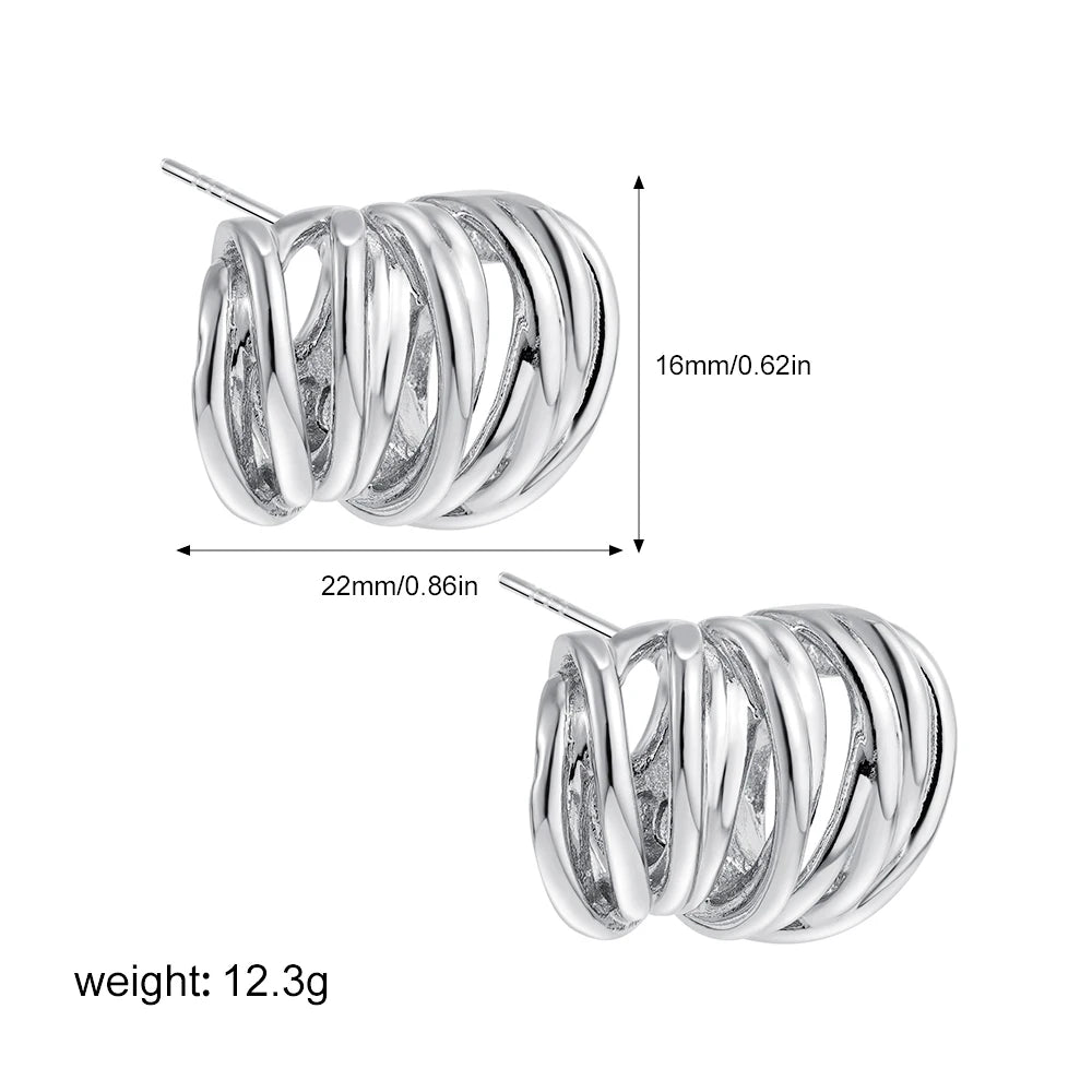 Retro Multi-layer Twist Irregular C Shape Hoop Earrings for Women Girls Gold Color Geometric Ear Buckle Stud Punk Jewelry Gifts