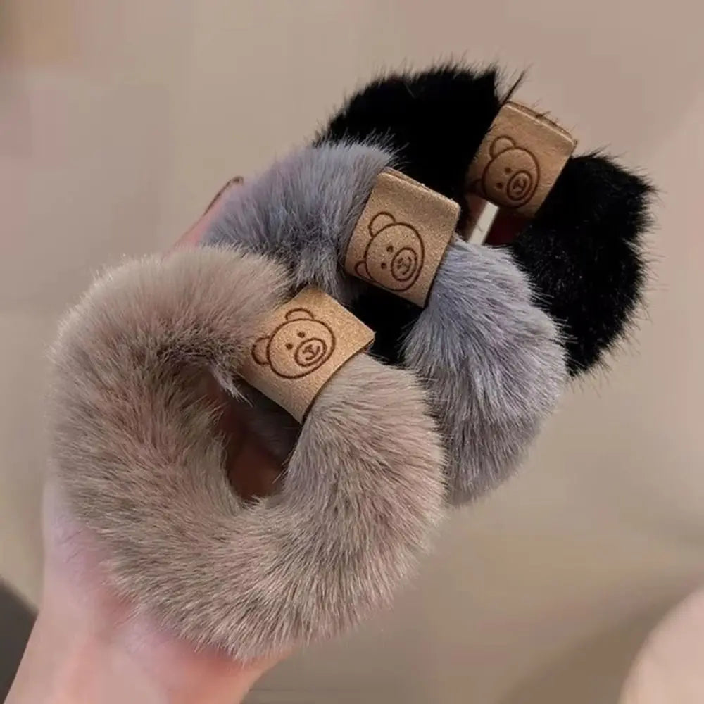 New Korean Style Plush Hair Band Bear Soft Hair Rope Elastic Durable Ponytail Headband