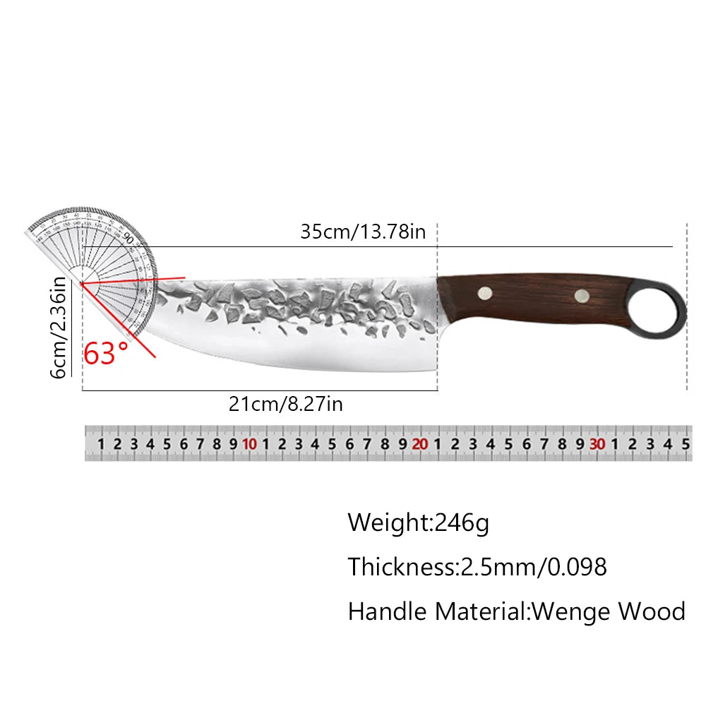 8inch Hammer Forged Japanese Chef Butcher Kitchen Knife with Solid Wood Handle Slicing Boning Sushi Meat Cutting Culinary Tool