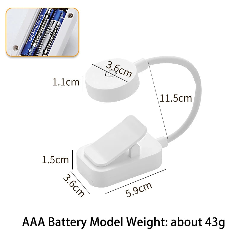 Portable LED Book Lights Eye Protection Night Light Mini 360°Clip-On Desk Reading Battery Lamp