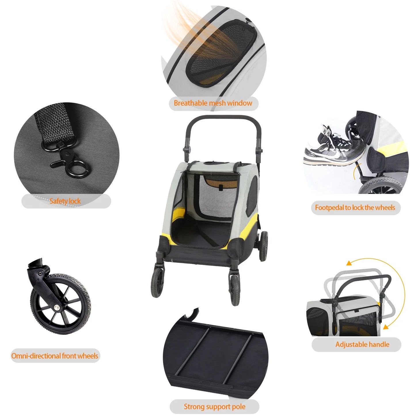 Premium 4-Wheel Dog Stroller - Foldable Pet Jogger for All-Size Dogs