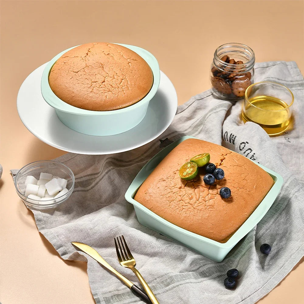 2Pcs Silicone Cake Mold Tray Pans Round Square Kitchen Silicone Nonstick Baking Pans Reusable Cake Pans Baking Tools