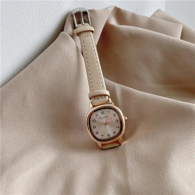 Simple Retro Exam Watch Female Student Art School Style Fashion Leather Band Wristwatch for Women Reloj Mujer Dropshipping