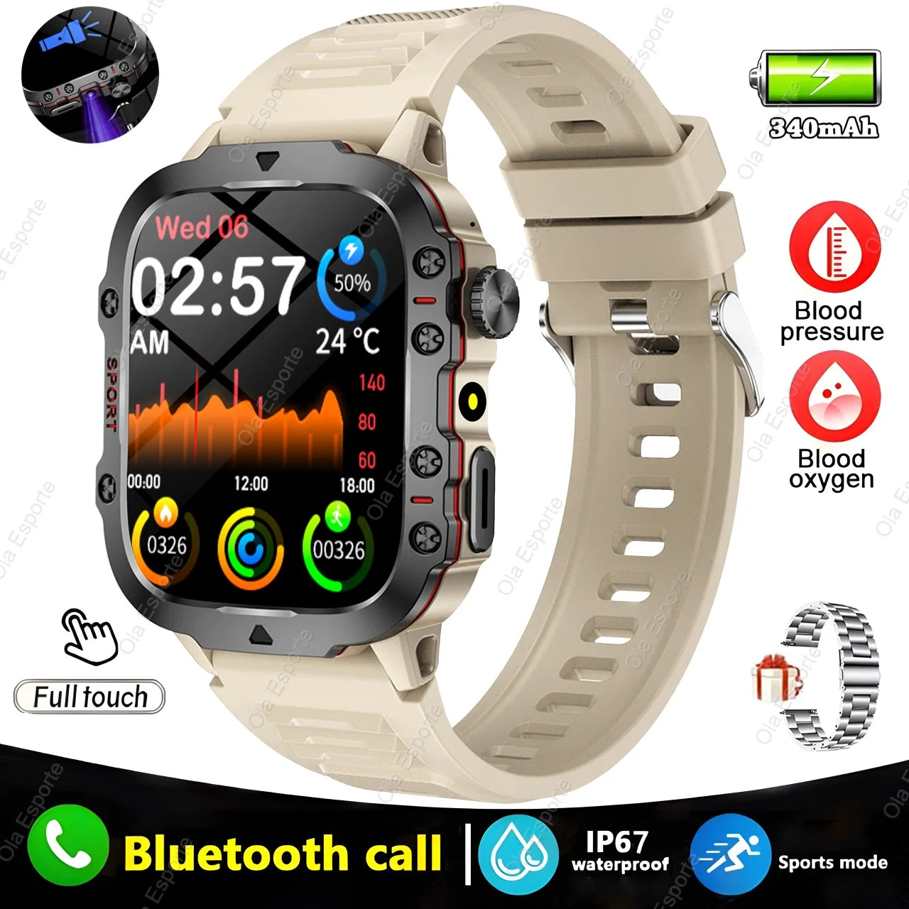 Military Smart Watch Men IP68 5ATM Outdoor Sports Fitness Tracker Health Monitoring 1.81Inch Bluetooth Calls Smartwatch