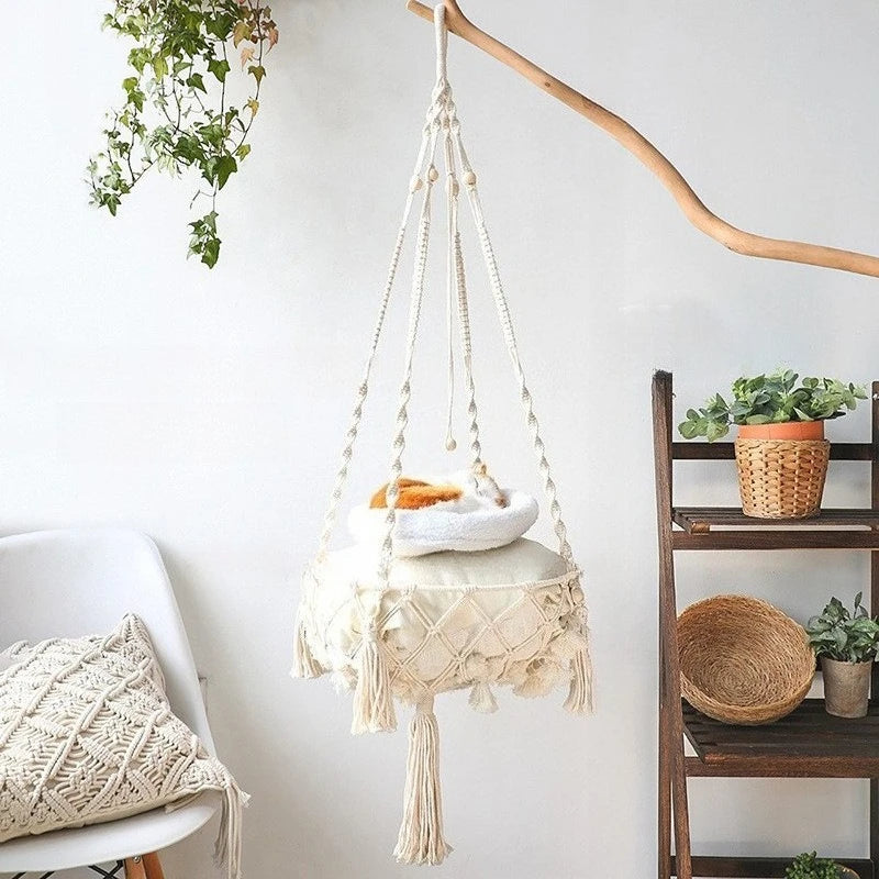 Bohemian Handmade Cat Hammock - 40cm Macrame Cotton Rope Swing