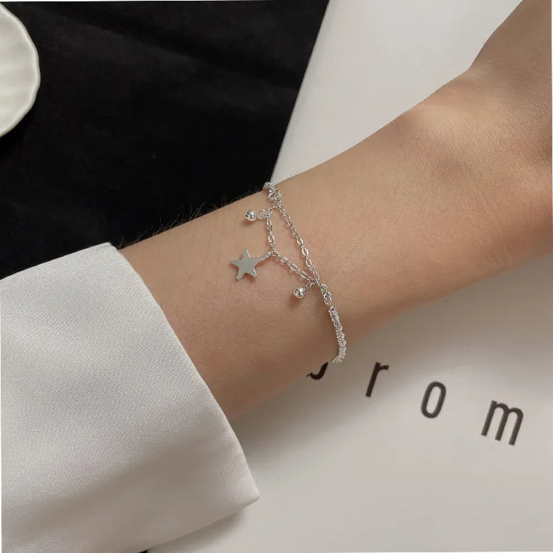VENTFILLE 925 Silver Diamond-Studded Butterfly Bracelet Women's Fashion Temperament Flower Adjustable Bracelet