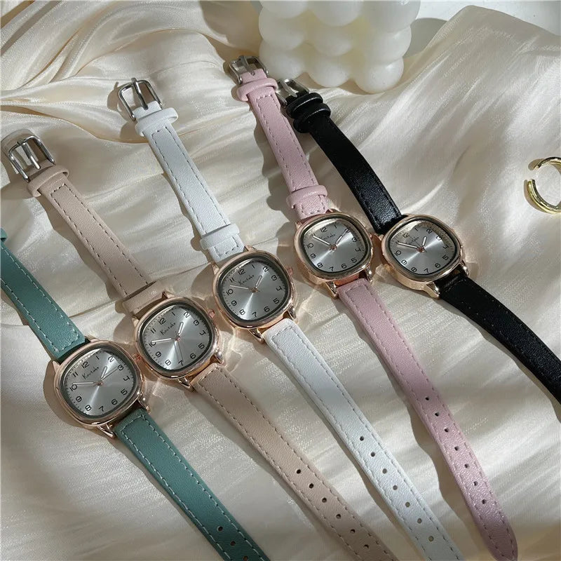 Simple Retro Exam Watch Female Student Art School Style Fashion Leather Band Wristwatch for Women Reloj Mujer Dropshipping