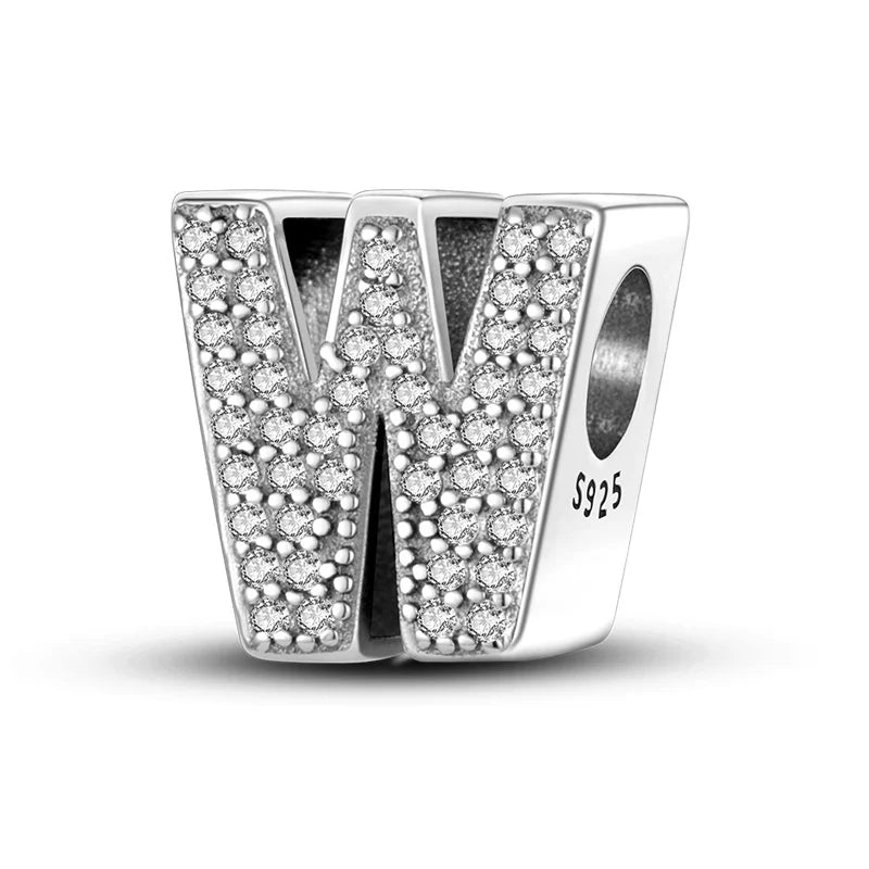 Charms 925 Silver Plated 26 Alphabet Letters Charms Beads Fit 3mm 925 Original Bracelets Fine DIY Birthday Jewelry Gifts