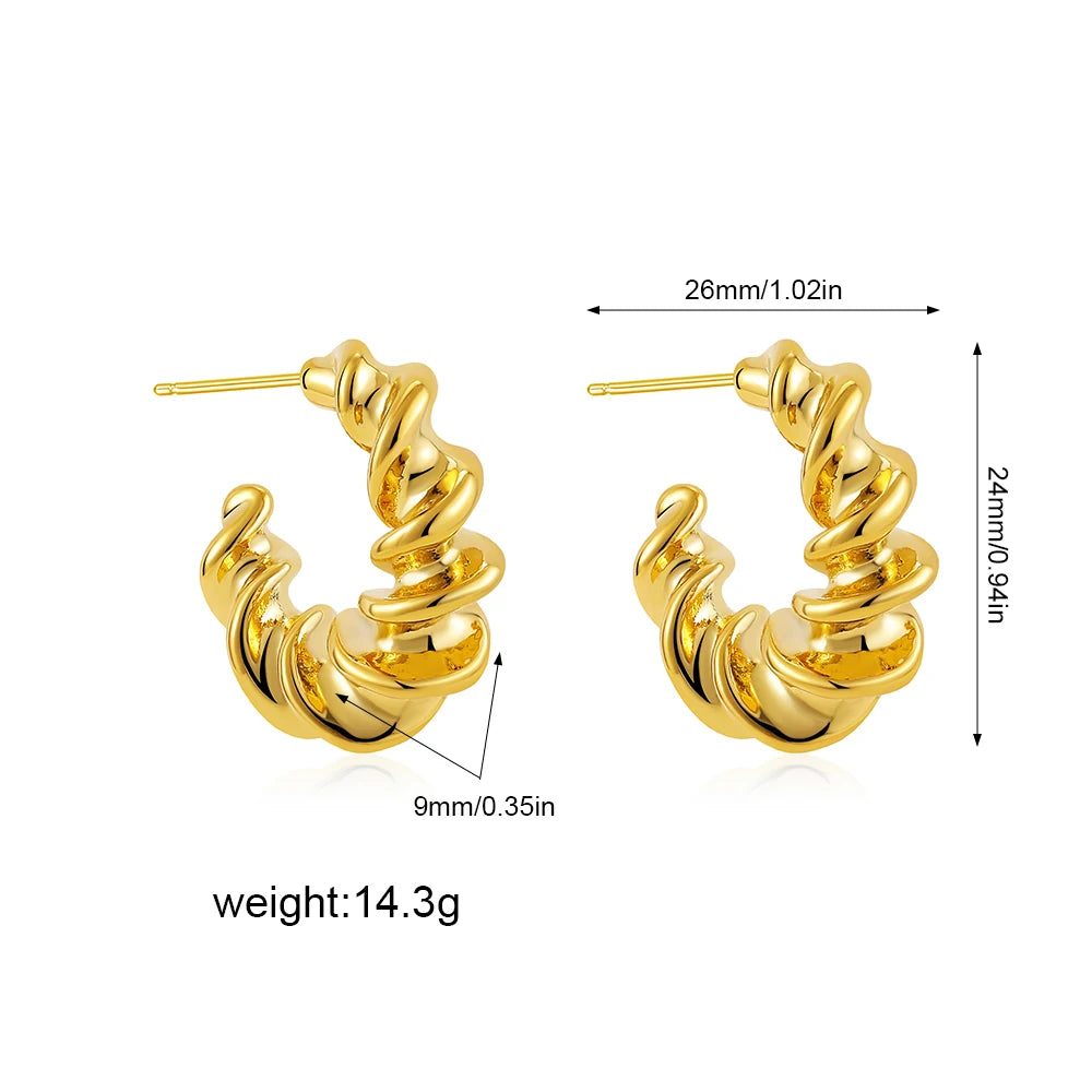 Retro Multi-layer Twist Irregular C Shape Hoop Earrings for Women Girls Gold Color Geometric Ear Buckle Stud Punk Jewelry Gifts
