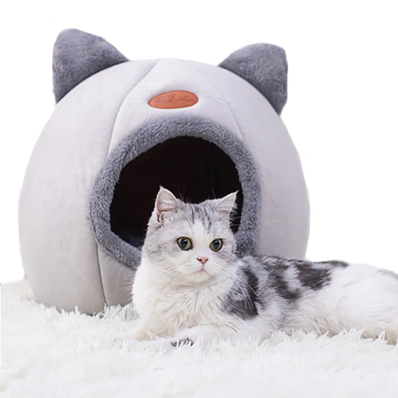 Winter Cozy Cave Bed - Deep Sleep Pet Nest for Cats and Small Dogs