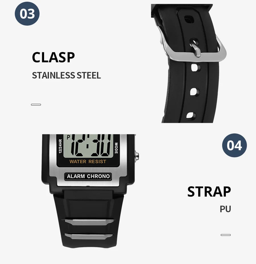 Digital Watches For Men Waterproof 31mm Ultra-thin Electronic Wristwatch Chronograph Sport SYNOKE Watch