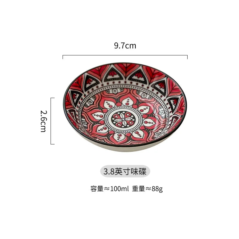 Bohemian Ceramic Sauce Vinegar Dish Plates Seasoning Dish Barbecue Dipped Sashimi Sushi Soy Snack Fruit Dessert Plates Tableware