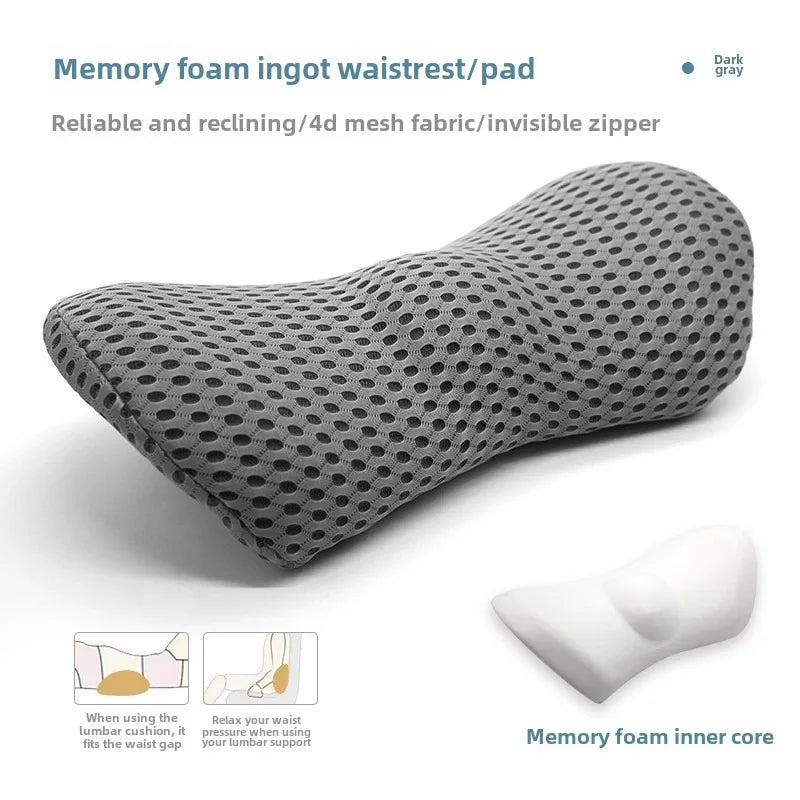 Breathable Memory Foam Lumbar Support Cushion – Car Seat, Bed & Office Waist Pillow