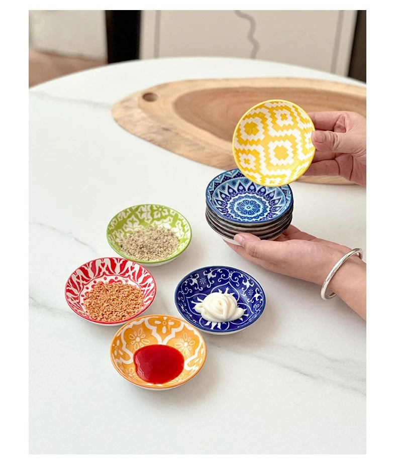 Bohemian Ceramic Sauce Vinegar Dish Plates Seasoning Dish Barbecue Dipped Sashimi Sushi Soy Snack Fruit Dessert Plates Tableware