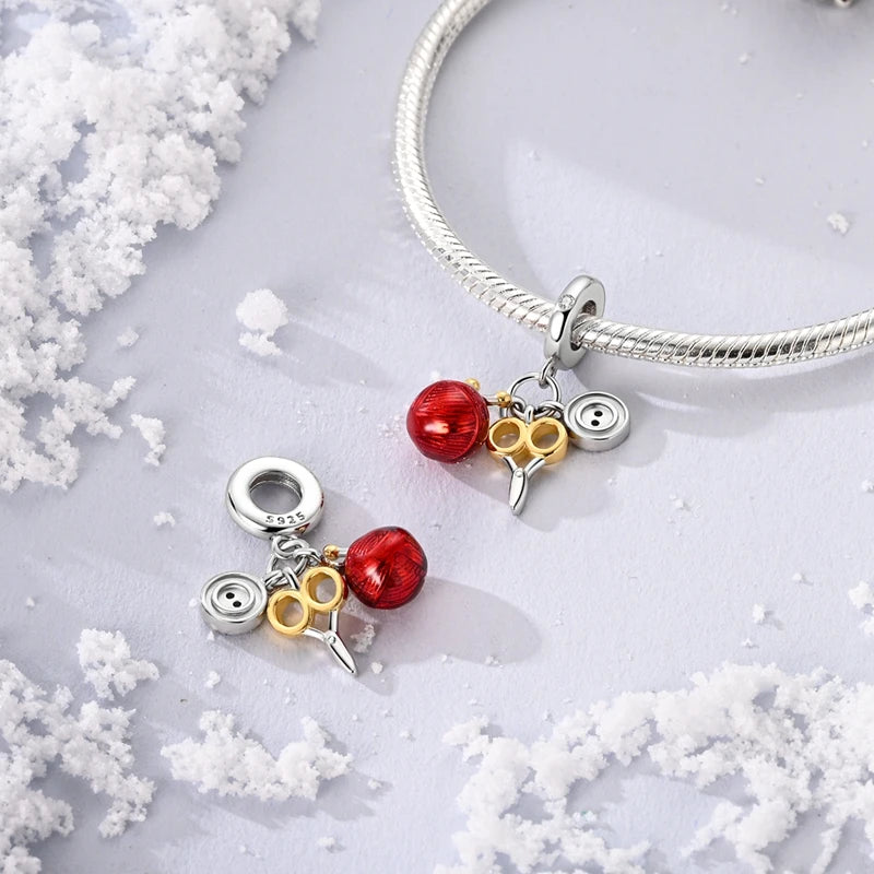 New Fireplace Snowman Sweater Sweet Romantic Christmas Winter Theme Charms Beads Fit Pan 925 Original Bracelets DIY Fine Jewelry