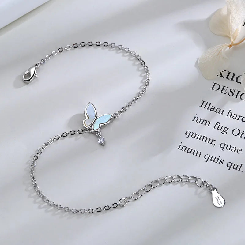 VENTFILLE 925 Silver Diamond-Studded Butterfly Bracelet Women's Fashion Temperament Flower Adjustable Bracelet