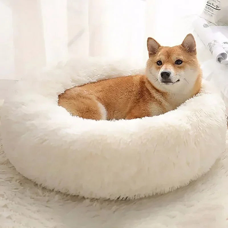 Self-Warming Round Pet Bed - Plush, Non-Slip Mat for Cats & Dogs