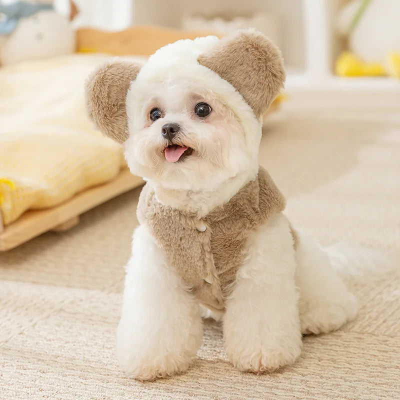 Cozy Fleece Dog Coat - Bear-Design Winter Jacket for Small Breeds