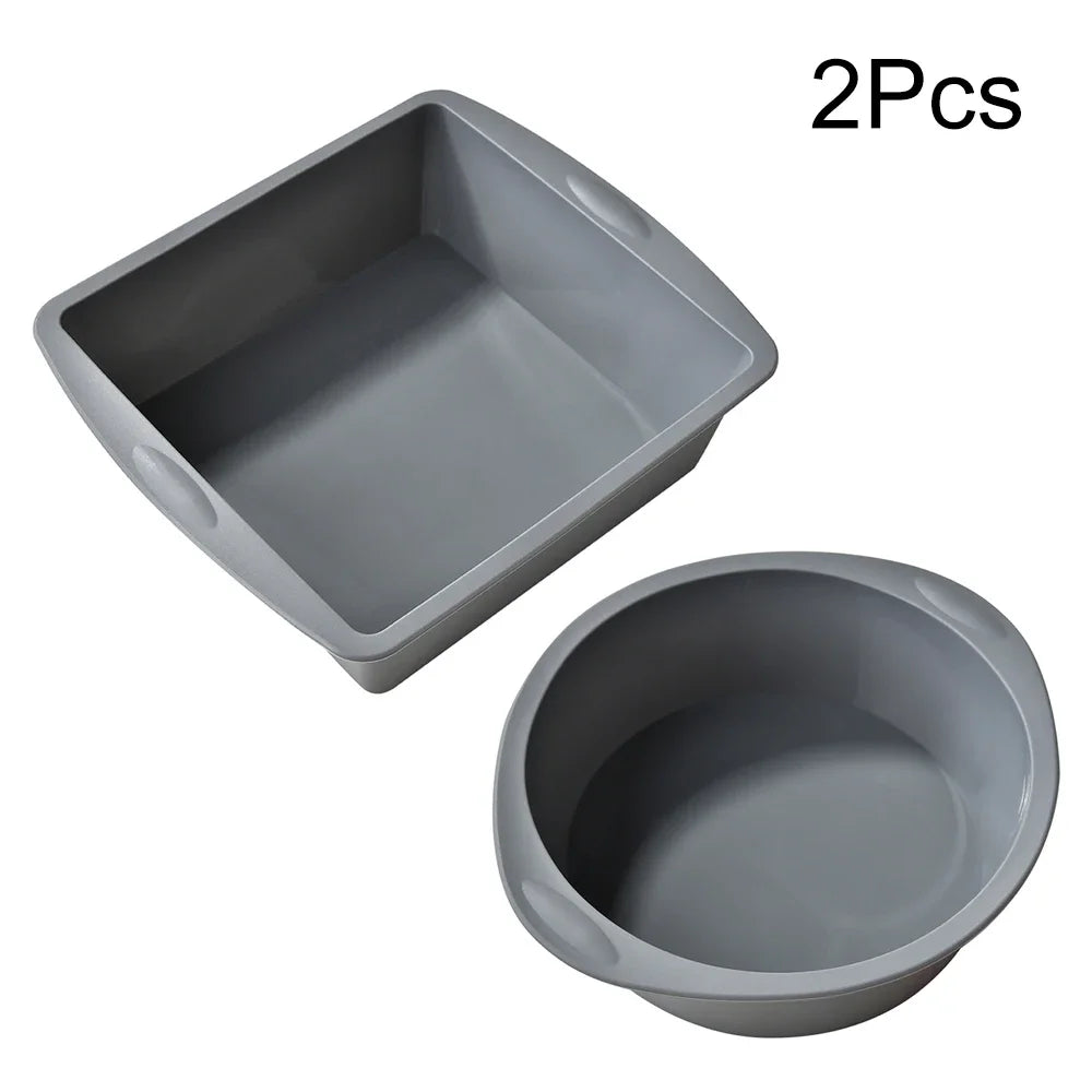 2Pcs Silicone Cake Mold Tray Pans Round Square Kitchen Silicone Nonstick Baking Pans Reusable Cake Pans Baking Tools