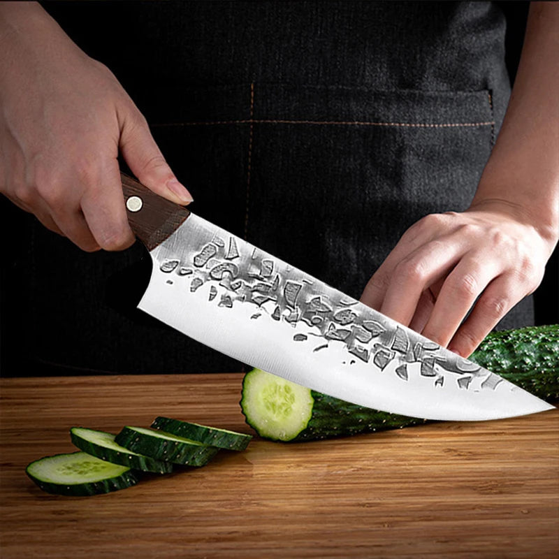 8inch Hammer Forged Japanese Chef Butcher Kitchen Knife with Solid Wood Handle Slicing Boning Sushi Meat Cutting Culinary Tool