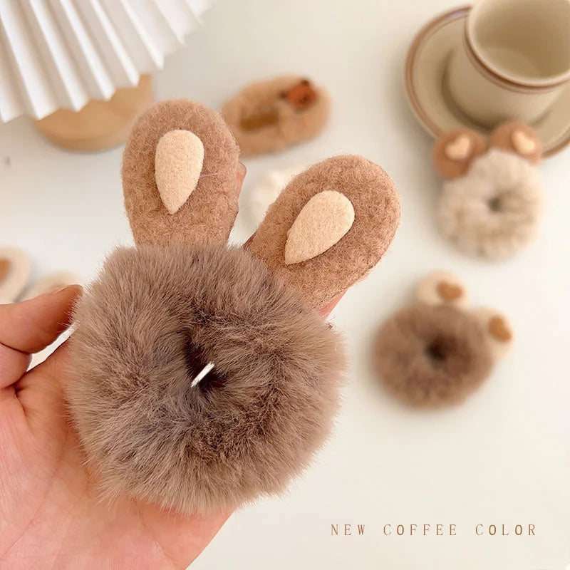 1PC 3D Plush Bunny Ear Hair Ties for Girls & Women