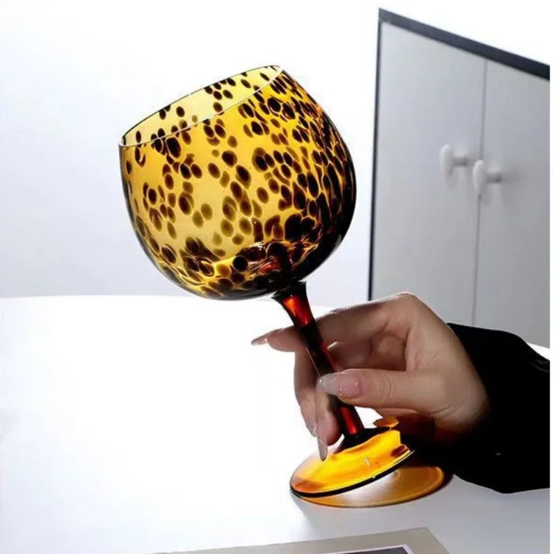 Wine Glass Vintage Leopard Print Glass Cup Burgundy Bordeaux Art Goblet Cocktail Whisky Wine Drinkware Home Kitchen Accessories