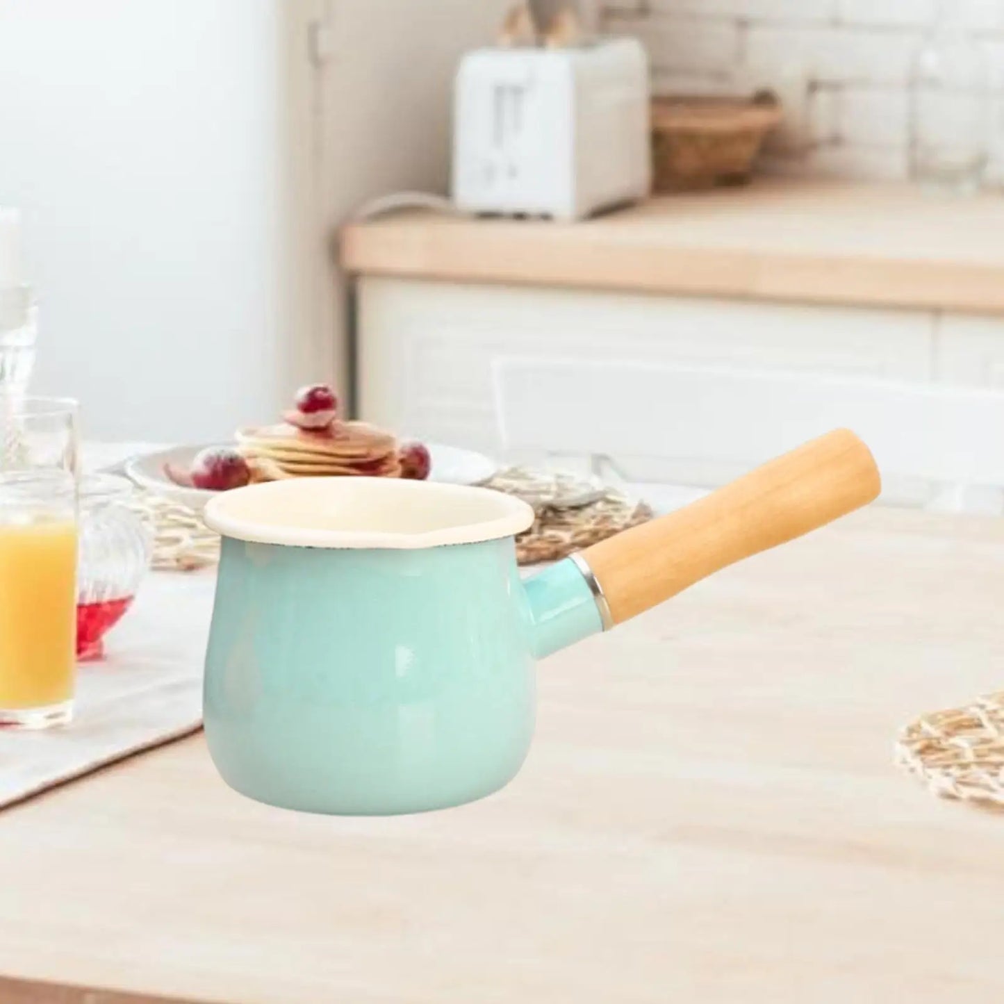 Enamel Milk Pot with Spout with Anti Scald Handle Nonstick Cookware Soup Pot for Home Induction Cooker Outdoor Gas Stove Kitchen