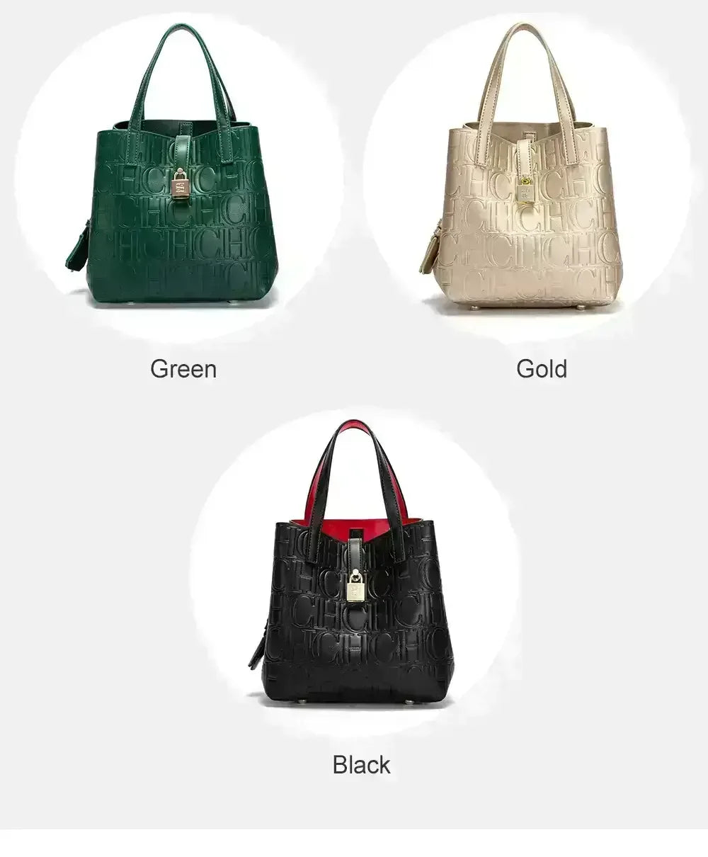 CH Large Capacity Handbag Luxury Brand Temperament Letter Print with Lock Design 2025 Trendy Women's Crossbody Bag