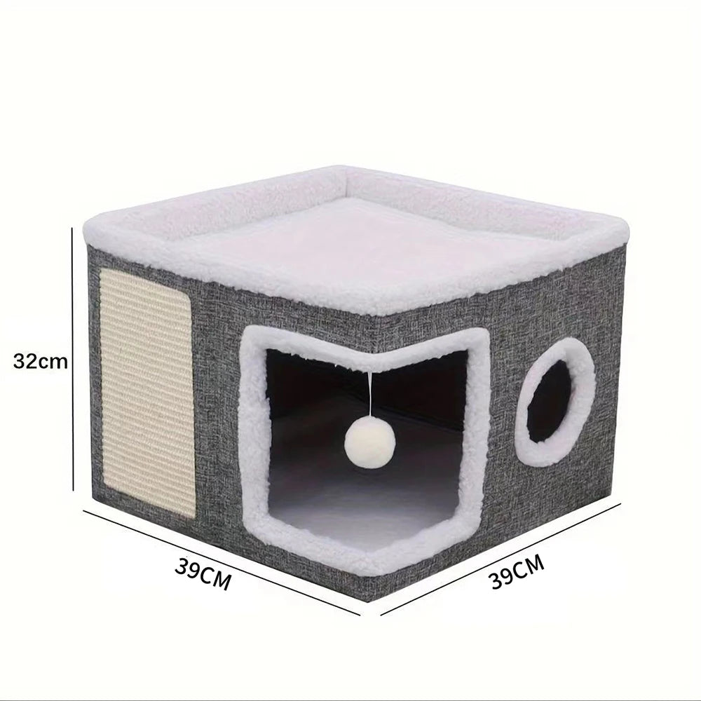 Multi-Level Cat Activity Center - Foldable Scratching Post & Warm Bed