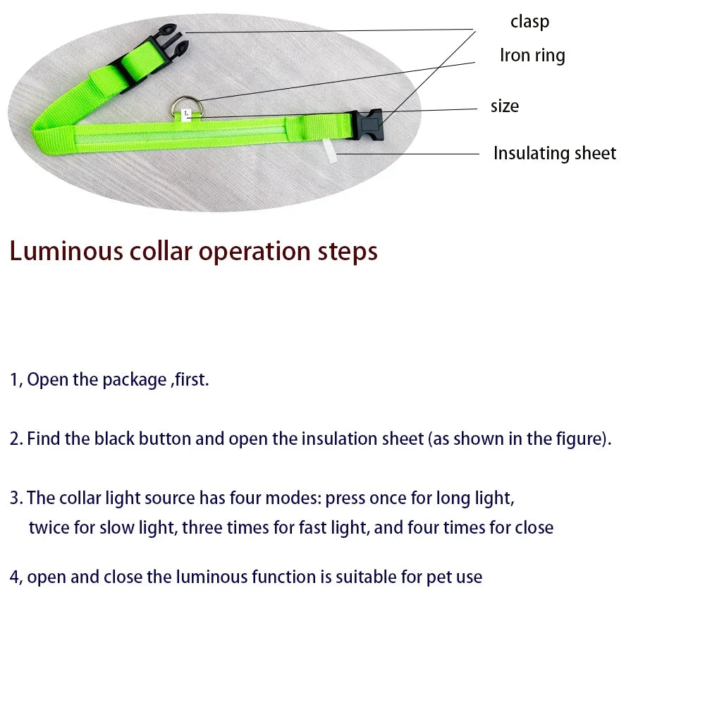 Nylon Safety Leash for Night Walking For Dog, Luminous Pet Collar, LED Glow Dog Leash